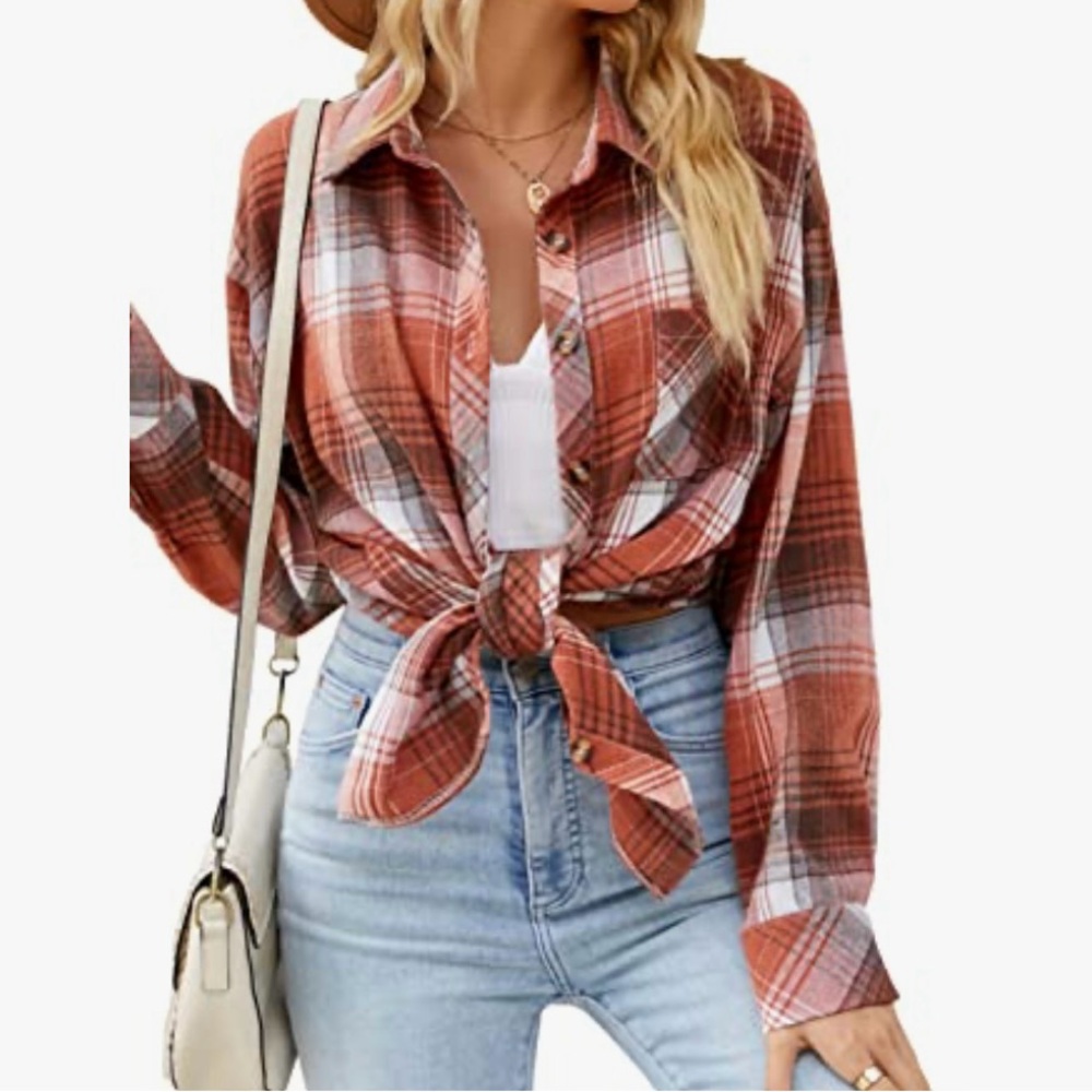 Plaid Button-Up Shirt in Rust